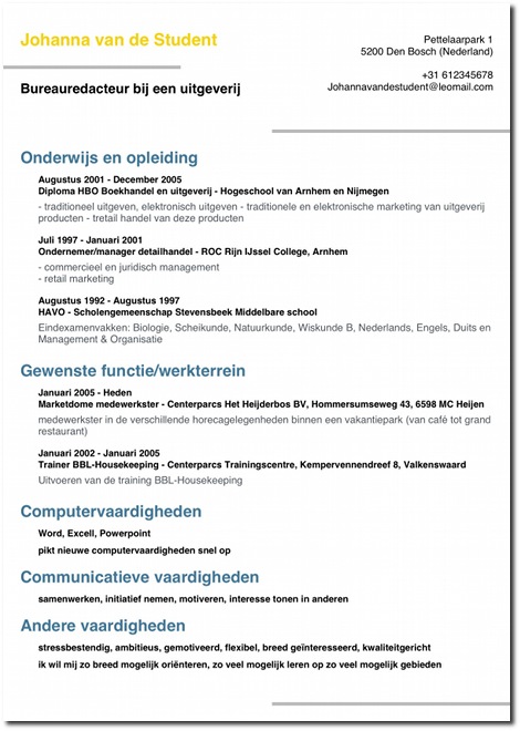 Voorbeeld cv - an example of a dutch resume