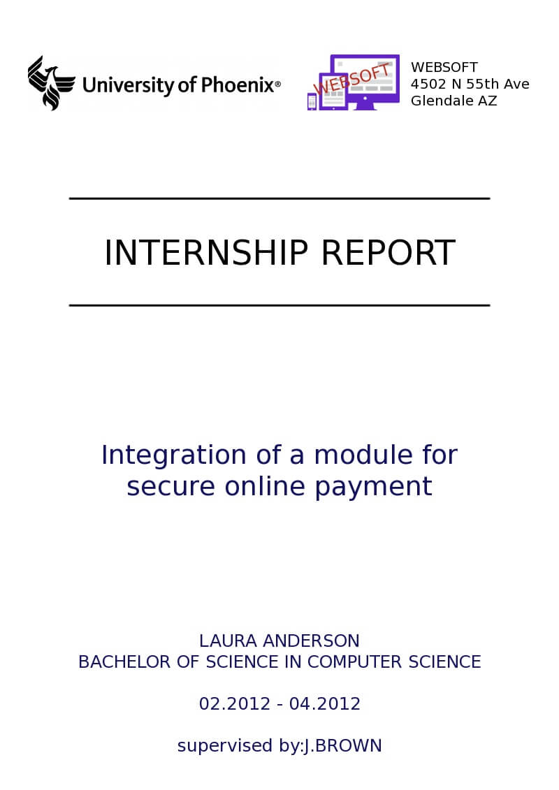 example of a cover page for an internship report