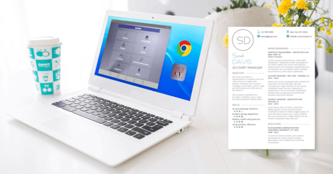 Resume builder app, android version of giga-cv app on chromebook laptop