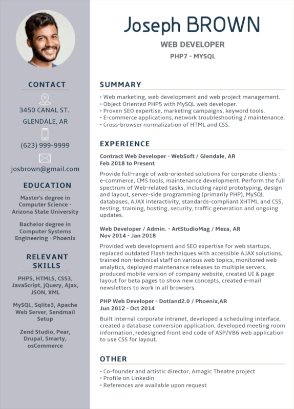 With a modern template, this resume example was crafted using the resume builder Giga-CV