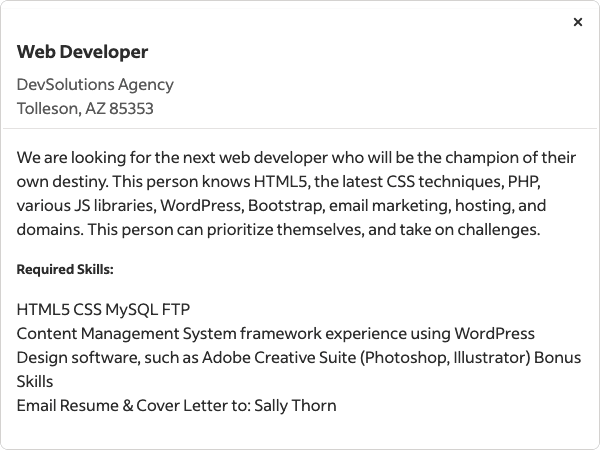 a genuine job listing for web developer